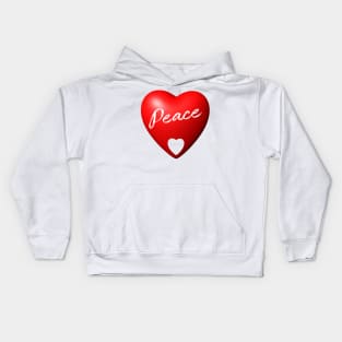 Peace in a 3D red heart Kids Hoodie